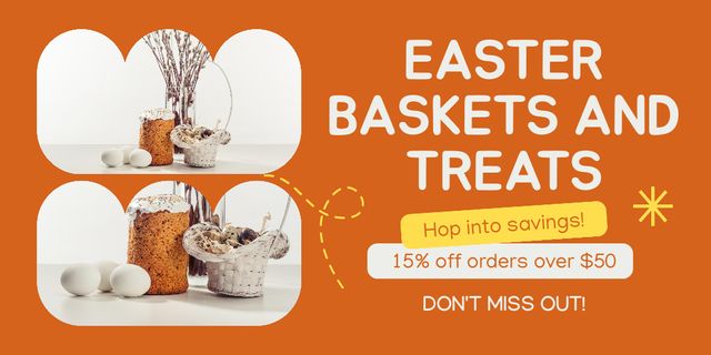 Plantilla de diseño de Ad of Easter Baskets and Treats Sale with Discount Twitter 