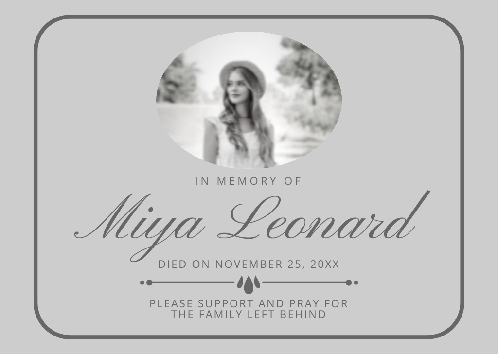 Plantilla de diseño de Funeral Remembrance Card with Black and White Photo Card 