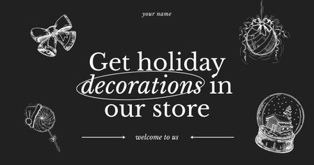 Winter Holidays Decorations Offer With Sketches Facebook AD Design Template