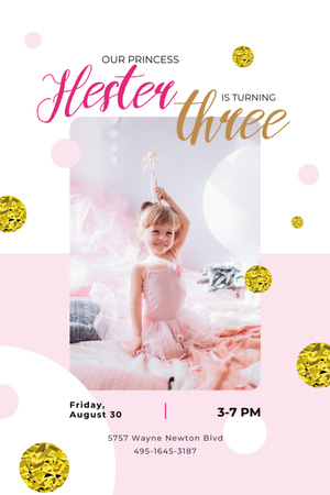 Kid Birthday Invitation Girl in Princess Dress Invitation 6x9in Design Template