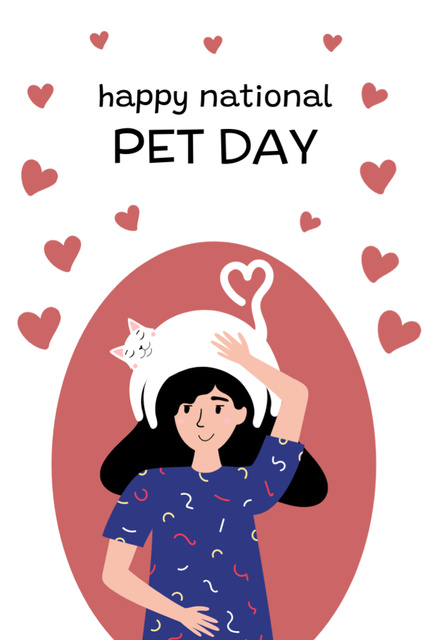 National Pet Day Greeting with Cat Lover on Red Postcard 4x6in Vertical Design Template