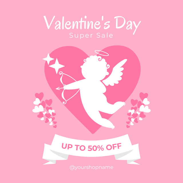Valentine's Day Super Sale with Cupid Instagram AD Design Template