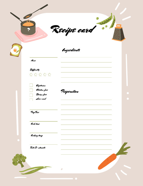 Recipe Card with Cooking Ingredients Notepad 8.5x11in Modelo de Design