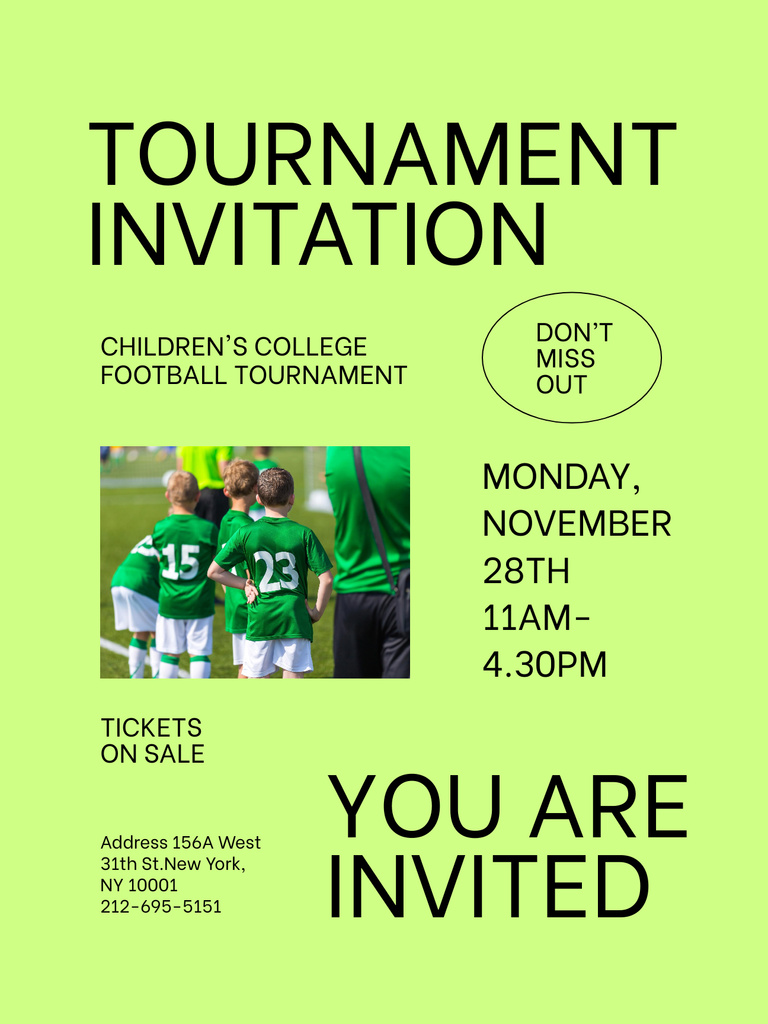 Kids' Football Tournament Announcement Poster US Design Template