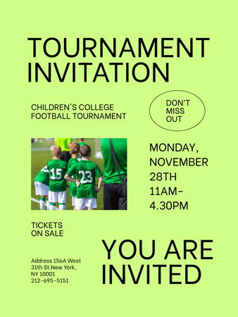 Plantilla de diseño de Invitación al Evento Torneo de Fútbol Infantil Poster US 