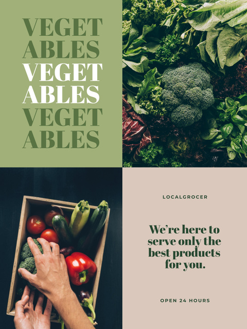 Groceries Store Ad with Vegetables Poster USデザインテンプレート