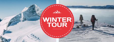 Winter Tour offer Hikers in Snowy Mountains Facebook cover Design Template