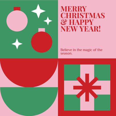 Kırmızı ve Yeşil Noel Tebrik Instagram Tasarım Şablonu
