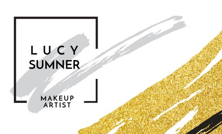 Makeup Artist Services Ad with Golden Paint Smudges Business Card 91x55mm tervezősablon