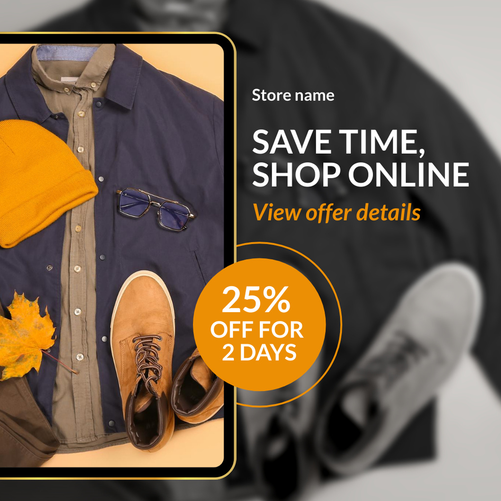 Autumn Clothes And Footwear Sale Offer Through Mobile App Instagram AD Design Template