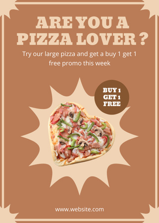 Designvorlage Werbeangebot für Pizza in Herzform für Flayer