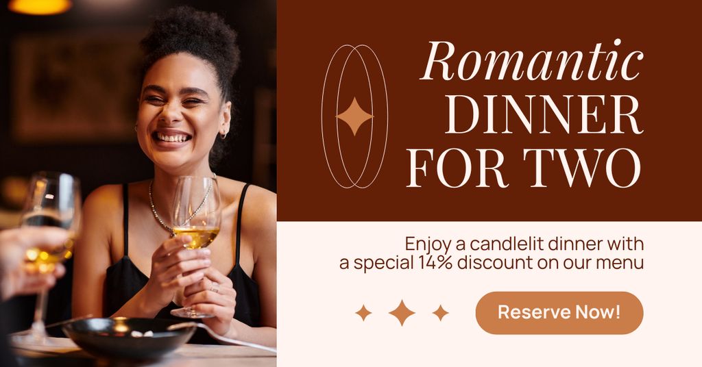 Ontwerpsjabloon van Facebook AD van Valentine's Day Romantic Dinner For Two At Reduced Price