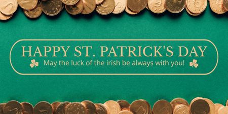 Festive St. Patrick's Day Greeting with Gold Coins Twitter Design Template