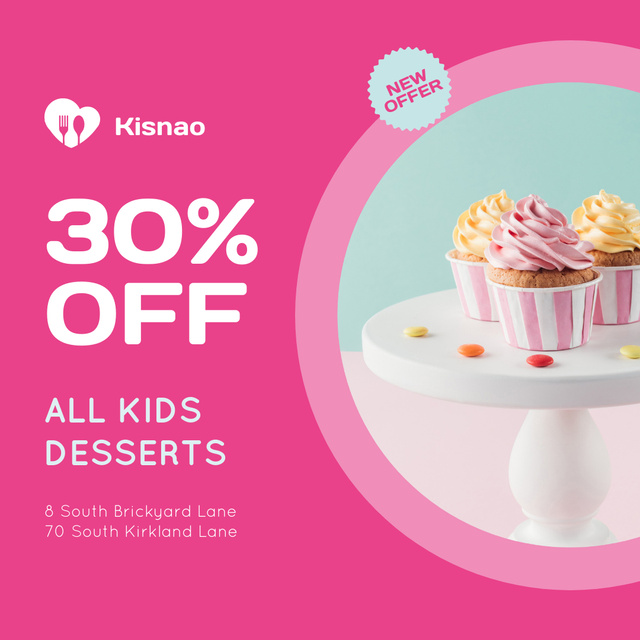 Kids Desserts Offer Sweet Cupcakes Instagramデザインテンプレート