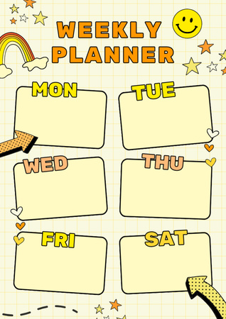 Cartoon doodle illustrated kids' weekly Schedule Planner Design Template