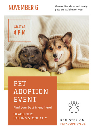 Pet Adoption Event Dog and Cat Hugging Flyer A6 Design Template