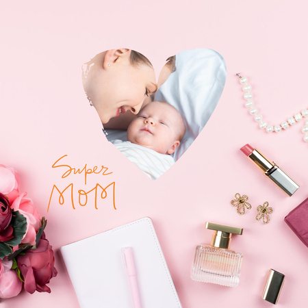 Happy Young Mother and Newborn Baby on Mother's Day Instagram Design Template