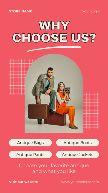 Ontwerpsjabloon van Instagram Story van Set Of Antiques Clothing And Bags Offer