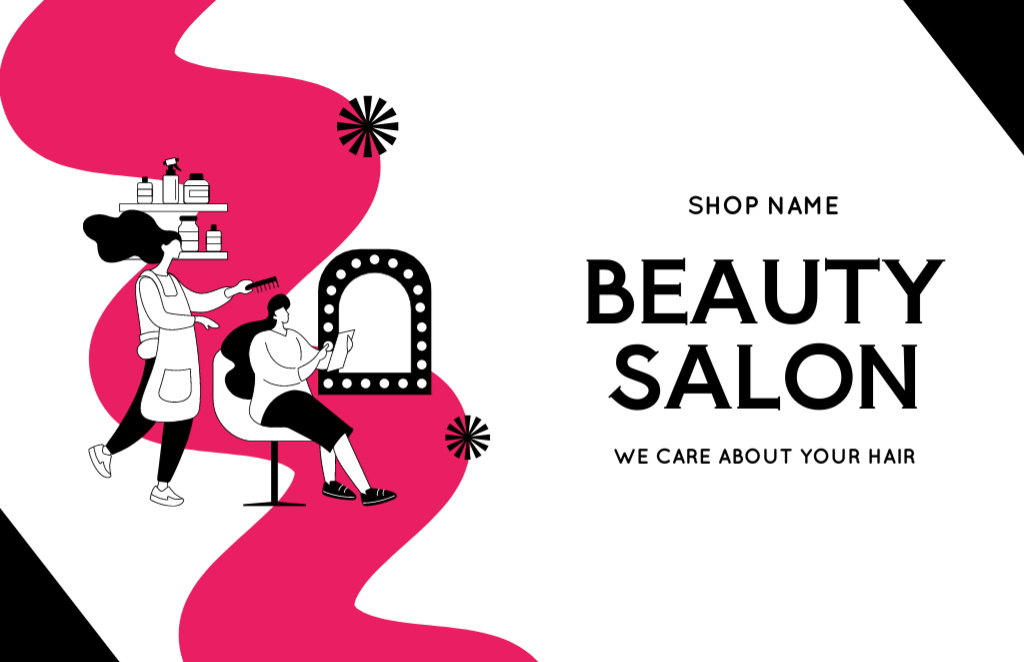 Beauty Studio Ad with Woman Doing Hairstyle Business Card 85x55mm – шаблон для дизайну