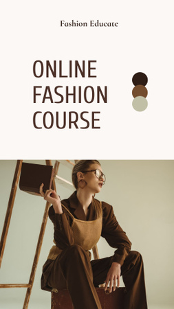Anúncio de curso de moda online com mulher estilosa Mobile Presentation Modelo de Design