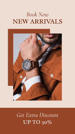 Designvorlage rabatt-angebot mit mann in braunem outfit für Instagram Story