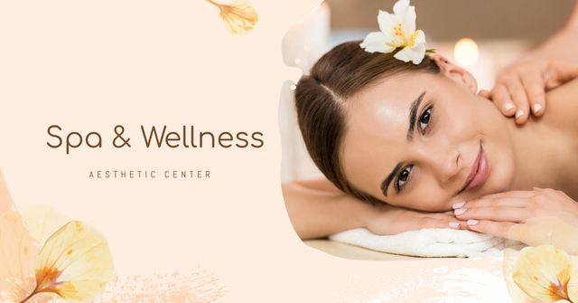 Spa Treatment Announcement with Beautiful Woman Facebook AD Design Template