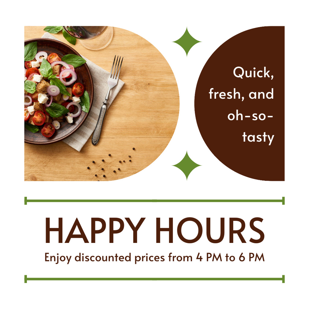 Happy Hours Ad with Offer of Fresh and Quick Food Instagram ADデザインテンプレート