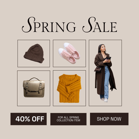 Women Fashion Spring Sale Collage Instagram AD Design Template