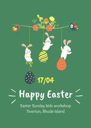 Modèle de visuel Célébration des vacances de Pâques avec des lapins mignons - Flayer