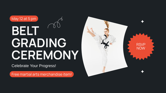 Belt Grading Ceremony Ad with Girl in Kimono FB event cover Design Template