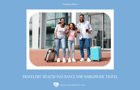 Insurance Company Advertisement with African American Family with Suitcases Flyer 5.5x8.5in Horizontal Design Template