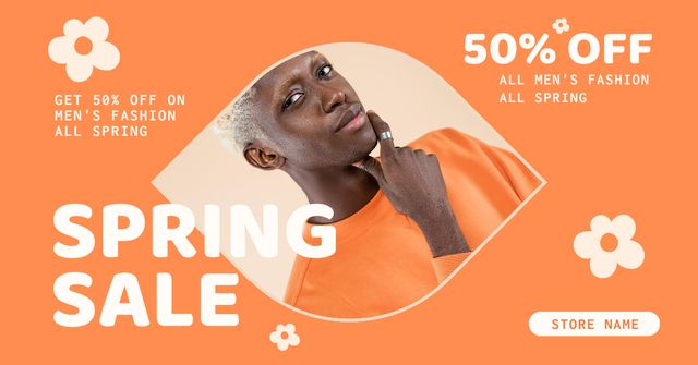 Spring Sale with Stylish African American Man in Orange Facebook AD Design Template