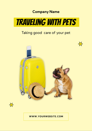 Pet Travel Guide with Cute French Bulldog Flyer A4 Design Template