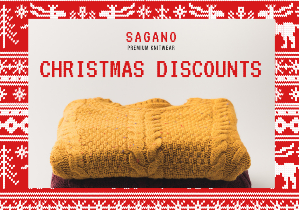 Various Pattern Sweater With Discounts On Christmas Flyer A5 Horizontal – шаблон для дизайна