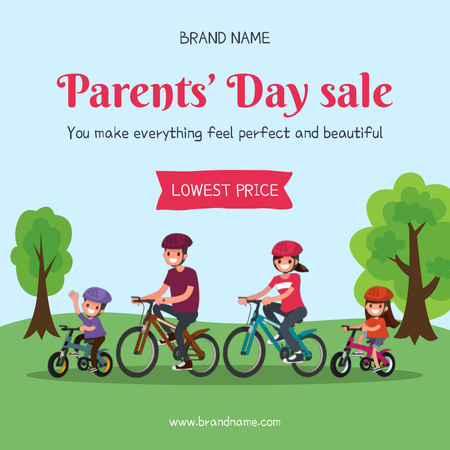 Happy Family Riding Bicycles in the Park Animated Post Modelo de Design