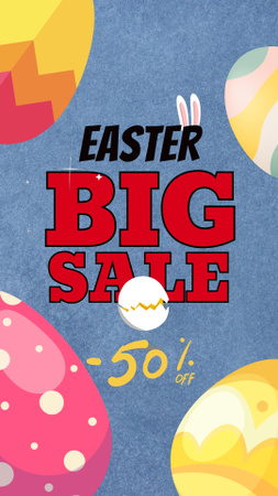 Easter Big Sale Ad with Colorful Eggs Instagram Video Story Design Template