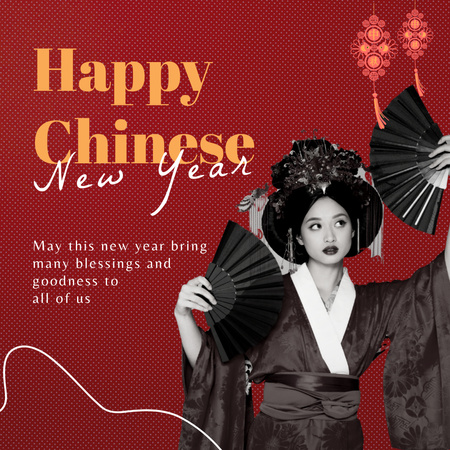Chinese New Year Holiday Celebration with Asian Woman Instagram Design Template