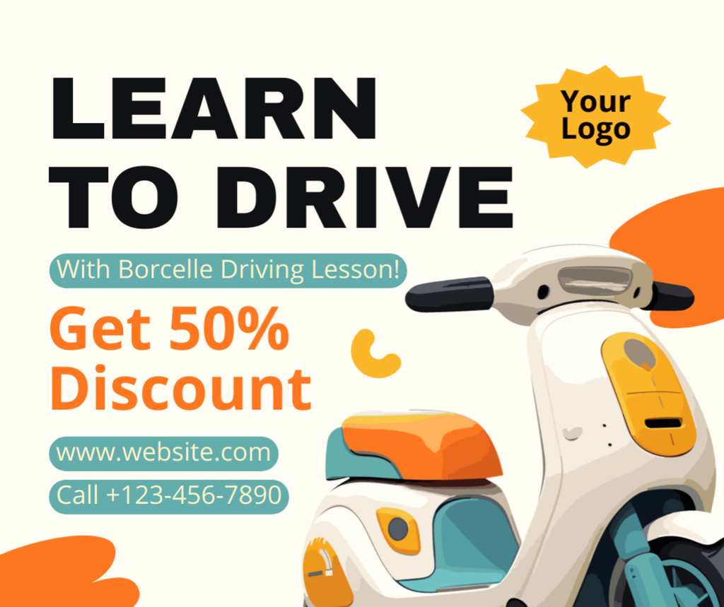 Learning To Drive In Driving School With Discount Offer Facebook Design Template