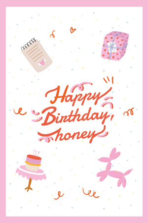 Birthday Greeting With Illustration Postcard 4x6in Vertical Design Template