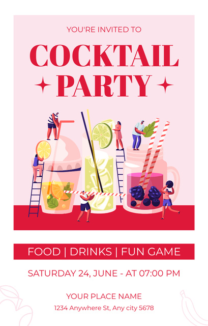 Fruit Cocktails's Party Ad Invitation 4.6x7.2in – шаблон для дизайну