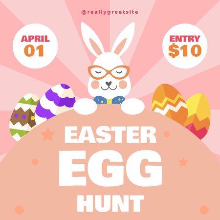 Oznámení o lovu velikonočních vajíček s bílým zajíčkem a barevnými vejci Instagram Šablona návrhu