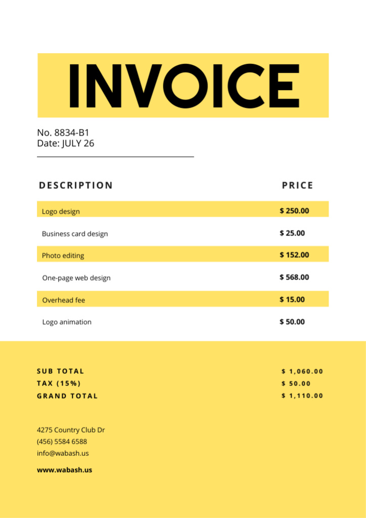 Design Services Offer on Yellow Invoice Tasarım Şablonu