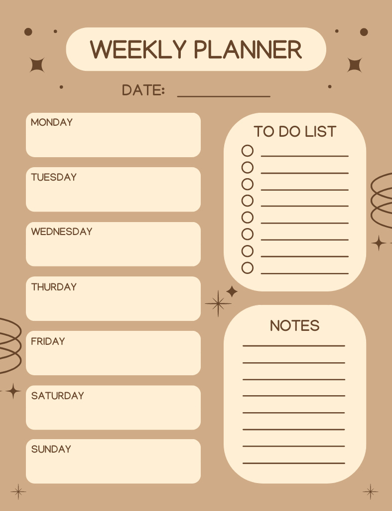 Modèle de visuel Weekly Notes on Brown Pattern - Notepad 107x139mm