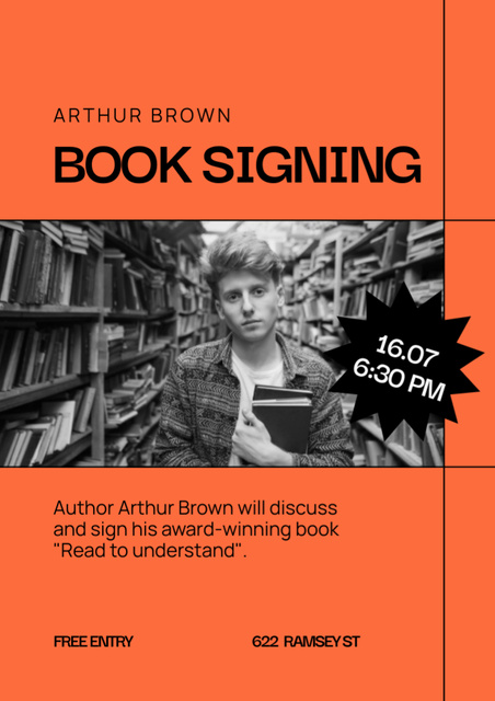 Book Signing Announcement on with Man on Red Flyer A4 Design Template