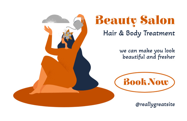 Hair and Body Treatment Offer in Beauty Salon Business Card 85x55mm Tasarım Şablonu