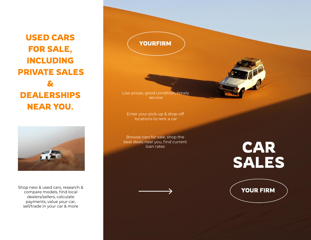 White SUV Driving Through Desert Brochure 8.5x11in Z-fold Design Template