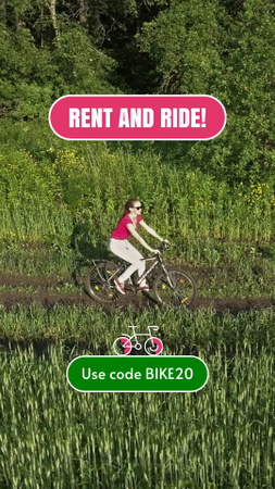 Designvorlage Einprägsamer Slogan und Promo-Code für den Fahrradverleih für TikTok Video