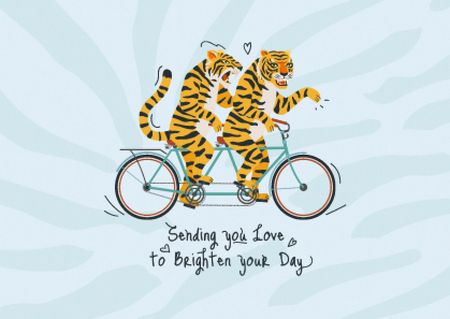 Plantilla de diseño de Cute Love Phrase with Tigers on Tandem Bike Card 