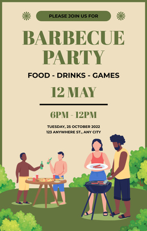 Multiracial People at BBQ Party Invitation 4.6x7.2in Design Template