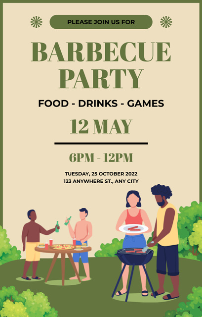 Multiracial People at BBQ Party Invitation 4.6x7.2in Design Template